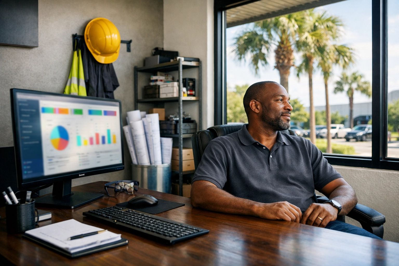 Florida business owner reviewing lead response metrics and business growth data on a smartphone.