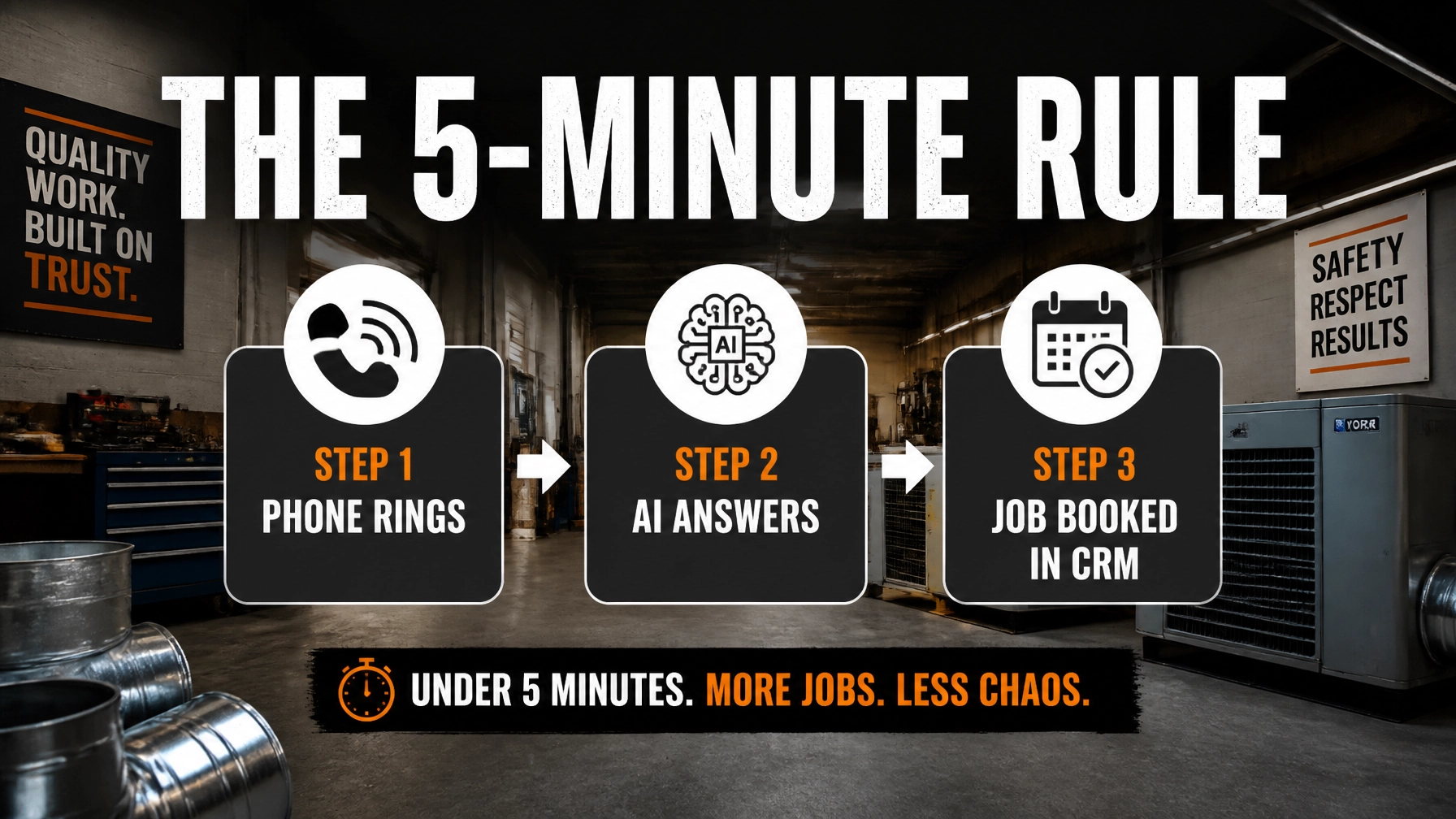 Flowchart: Phone Rings, AI Answers, Job Booked in CRM — The 5-Minute Rule