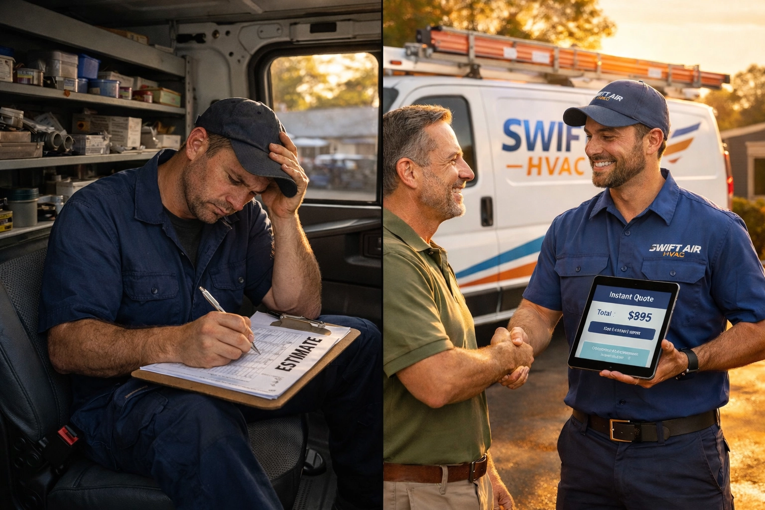 HVAC technician using AI automation to close deals faster than manual estimate competitor