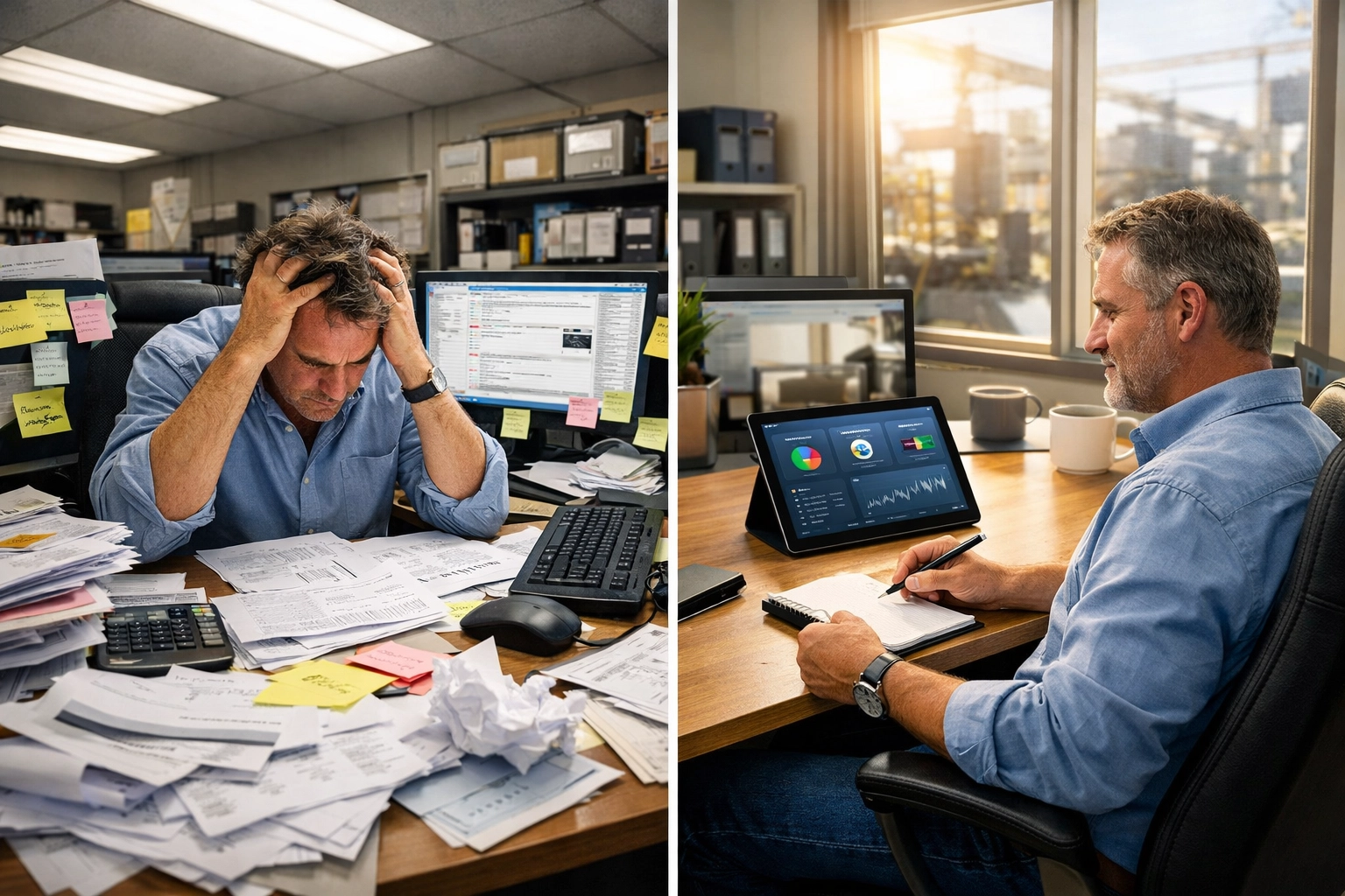 Manual work versus AI automation in small business manufacturing office