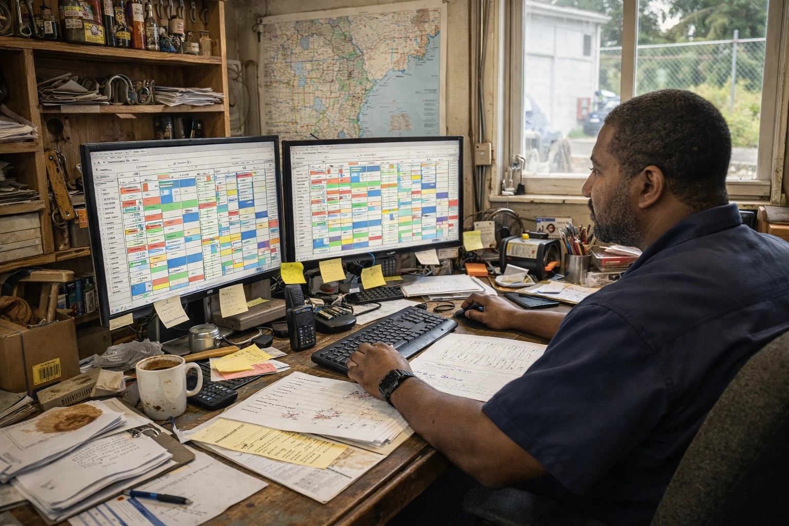 Agentic AI working alongside trade professionals in an industrial workshop environment