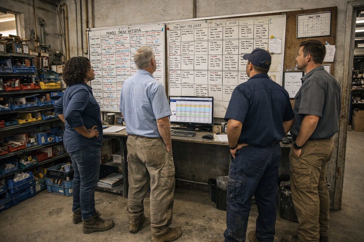 Florida trade business team reviewing a dashboard of service calls scheduled by Agentic AI for better speed-to-lead